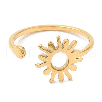 Ion Plating(IP) 304 Stainless Steel Sun Open Cuff Ring for Women X-RJEW-M149-05G-1