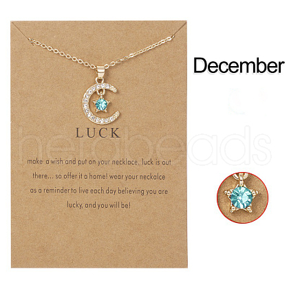 Moon & Star Alloy Rhinestone Birth Stone Pendant Necklaces WG0039E-12-1