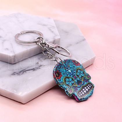 Acrylic Flower Skull Keychain PW-WG713FE-02-1