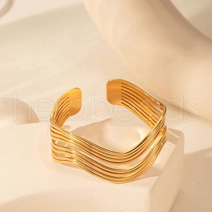 Multilayer Wave 304 Stainless Steel Cuff Bangles for Women BJEW-U032-18G-1