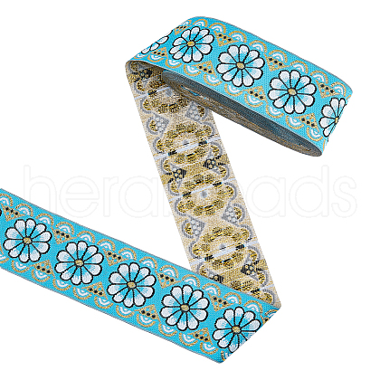 Polyester Jacquard Flower Ribbons OCOR-WH0082-141C-1