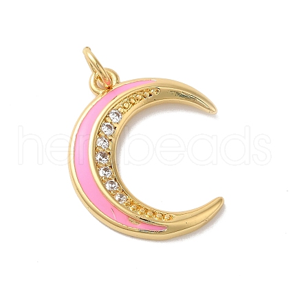 Moon Rack Plating Brass Micro Pave Cubic Zirconia Enamel Pendants KK-G504-06G-02-1