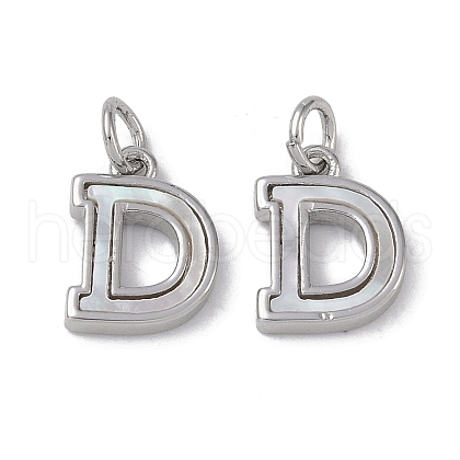 Brass Pave Shell Letter D Charms KK-G497-11P-1