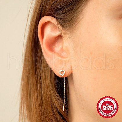 S925 Sterling Silver Hollow Heart Chain Tassel Ear Thread DS1880-1-1