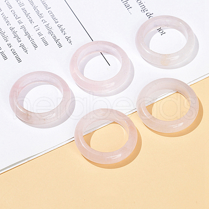 Natural Rose Quartz Plain Band Finger Rings RJEW-H230-13D-02-1