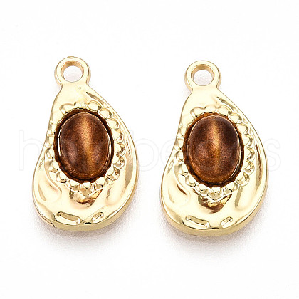 Teardrop Alloy Resin Pendants PALLOY-N177-07G-1