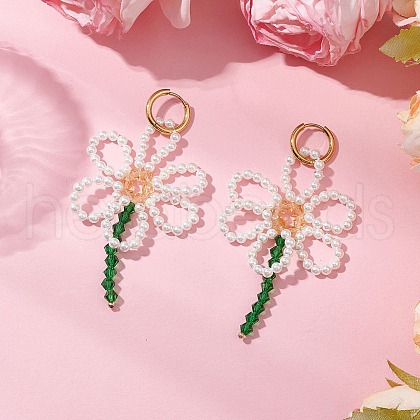 Flower 304 Stainless Steel Hoop Earrings EJEW-TA00629-1
