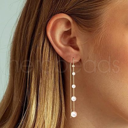 Brass Plastic Imitation Pearl Round Beaded Ear Thread FS-WG76BDC-03-1