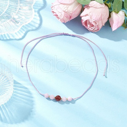 Adjustable Natural Quartz & Carnelian Round Beaded Braided Necklaces NJEW-JN05326-1