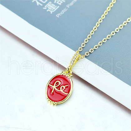 Brass Enamel Faith Fe Oval Pendant Necklaces with Clear Cubic Zirconia for Women FS-WGC0F61-06-1