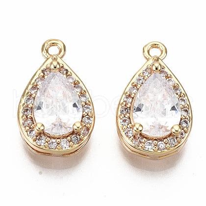 Brass Micro Pave Clear Cubic Zirconia Charms KK-S360-048-NF-1