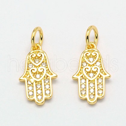 Palm Brass Micro Pave Cubic Zirconia Charms ZIRC-F017-04-1