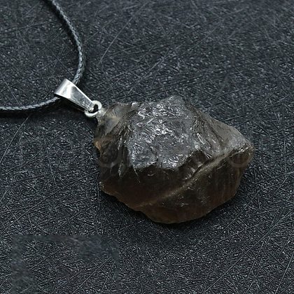Natural Smoky Quartz Raw Rough Nuggets Pendant Necklace FS-WG50F2C-17-1
