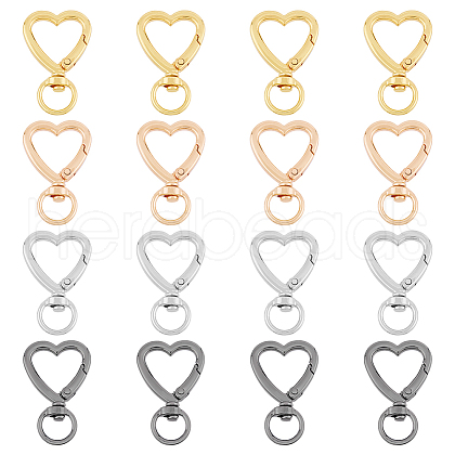 DICOSMETIC 16Pcs 4 Colors Zinc Alloy Heart Shaped Swivel Hook Clasps FIND-DC0004-52-1