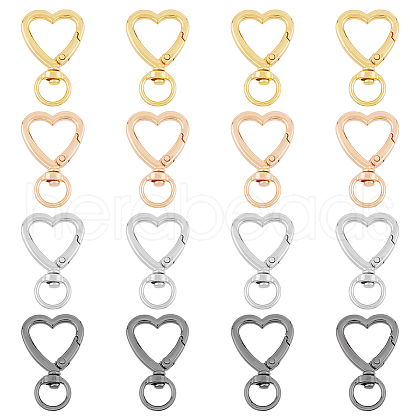 DICOSMETIC 16Pcs 4 Colors Zinc Alloy Heart Shaped Swivel Hook Clasps FIND-DC0004-52-1