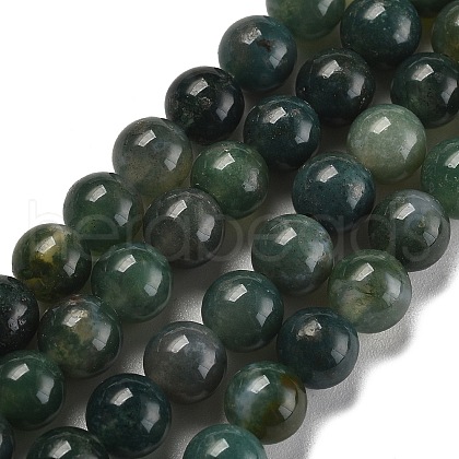 Natural Green Moss Stone Round Bead Strands G-P070-49-6mm-1