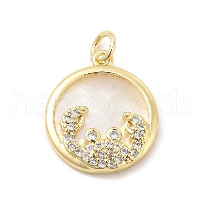 Brass Clear Cubic Zirconia with Shell Pendants KK-G450-02G-01-1