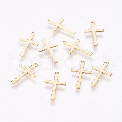 304 Stainless Steel Tiny Cross Charms STAS-P220-08G-1