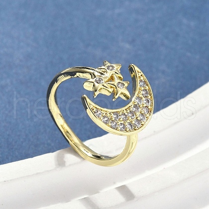 Brass Micro Pave Cubic Zirconia Cuff Rings for Women RJEW-D322-04G-1