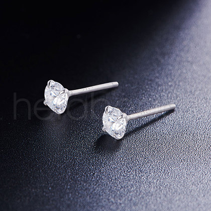 SHEGRACE Rhodium Plated 925 Sterling Silver Four Pronged Ear Studs JE420A-01-1
