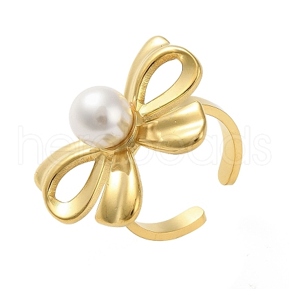 Stainless Steel Shell Pearl Rings RJEW-R144-01G-1