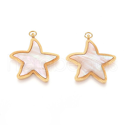 304 Stainless Steel Pave Natural Shell Pendants STAS-N115-22A-G-1