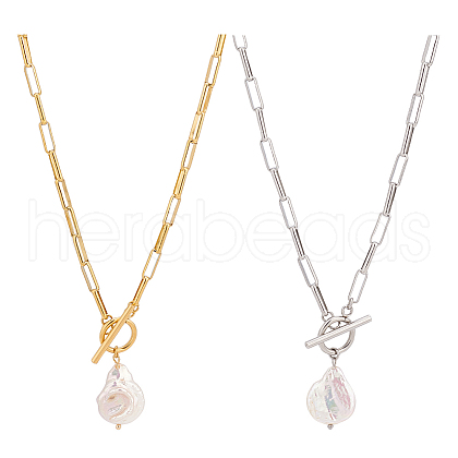 ANATTASOUL 2Pcs 2 Colors Mother's Day Jewellery Natural Pearl Beaded Pendant Neckaces Set NJEW-AN0001-16-1