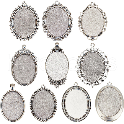 SOFPLATE 10Pcs 10 Styles Tibetan Style Alloy Pendant Cabochon Settings FIND-SP0002-50-1