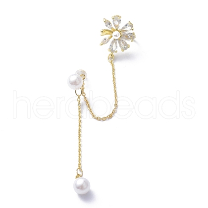 Flower Cubic Zirconia Asymmetrical Earrings EJEW-K088-05G-1