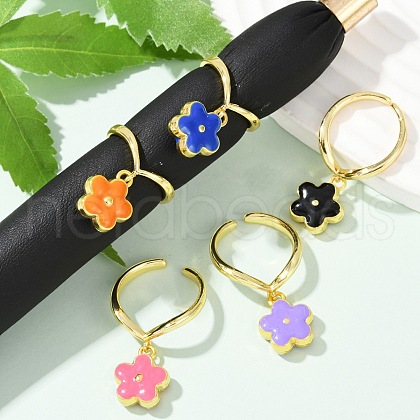 Brass Enamel Adjustable Open Cuff Rings for Women RJEW-U057-11G-1
