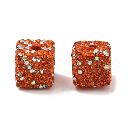 Cube Shape Polymer Clay Rhinestone Beads CLAY-NH0001-08E-1