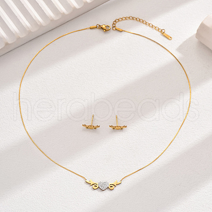 Rhinestone Heart Pendant Necklace & Stud Earrings ML7120-1