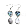 Brass Abalone Shell Black shell Dangle Earrings EJEW-D313-01P-5