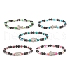 Natural & Synthetic Mixed Gemstone Beaded Stretch Bracelet with Clear Cubic Zirconia Cross for Women BJEW-JB08247-1