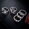 5Pcs Moon & Flower Alloy with Crystal Rhinestone Cuff Rings FS-WGA9DDB-01-2