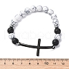 Round Synthetic Howlite &  Natural Lava Rock Bead Stretch Bracelets BJEW-F493-04EB-02-4