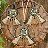Alloy & Wood Tassel Pendant Necklace & Dangle Earring FS-WGEEC72-04-2