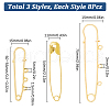 SUNNYCLUE 24Pcs 3 Style Iron Safety Pin Brooch Findings IFIN-SC0001-46-2