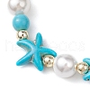 Adjustable Dyed Synthetic Turquoise & Shell Pearl Braided Bead Bracelets BJEW-JB10513-02-3