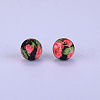 Printed Round with Flower Pattern Silicone Focal Beads SI-JX0056A-164-1