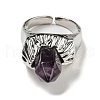 Hexagonal Prism Natural Amethyst Open Cuff Rings RJEW-B106-01P-04-3