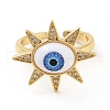 Cubic Zirconia Sun with Evil Eye Open Cuff Ring with Acrylic RJEW-B042-09G-02-2