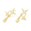 Rack Plating Brass Pave Cubic Zirconia Star with Teardrop Dangle Stud Earrings for Women EJEW-D059-25G-1