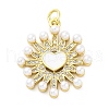 Brass Micro Pave Cubic Zirconia Enamel ABS Imitation Pearl Pendants X-KK-D325-22G-02-1