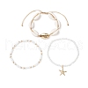 3Pcs 3 Styles Glass Seed Beads Stretch Bracelets & Charm Bracelets & Natural Mixed Cowrie Shell Beads Braided Bracelets BJEW-TA00639-4