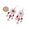 Woven Web/Net with Cross & Skull Synthetic Turquoise Dangle Earrings EJEW-JE05865-01-3