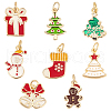 Beebeecraft 8Pcs 8 Styles Christmas Themed Real 18K Gold Plated Brass Enamel Charms KK-BBC0014-99-1