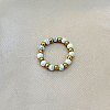 201 Stainless Steel with Natural Howlite Round Beaded Stretch Finger Rings FS-WGCE9C4-02-1