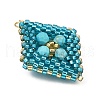 Faceted Round Synthetic Turquoise & Handmade Glass Seed Beaded  Pendants PALLOY-MZ00757-02-4