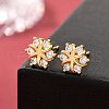 Flower Brass Micro Pave Clear Cubic Zirconin Stud Earrings EJEW-D318-10G-2